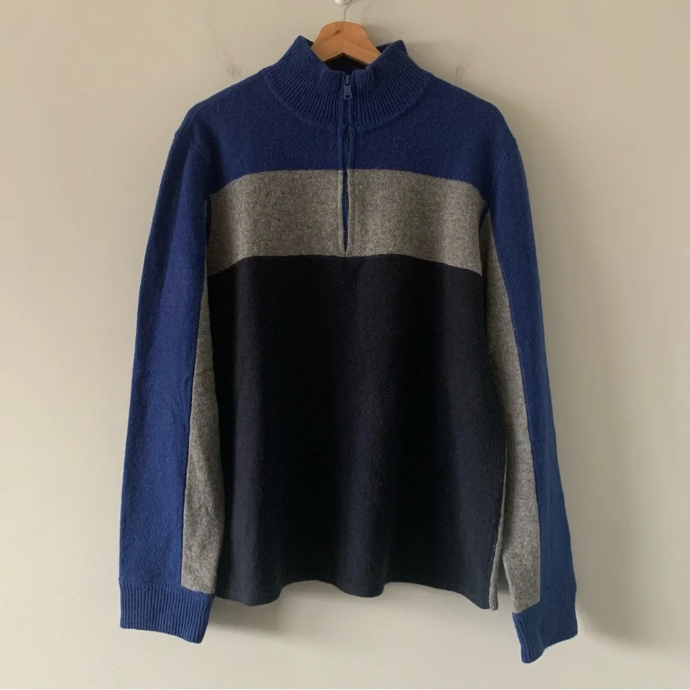 Express Lambswool Sweater Mens L 1/4 Zip Colorblock Preppy Outdoor Knit Pullover